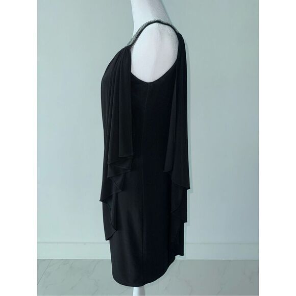 Excellent Vintage Y2K Rhinestone Strap Sash One Shoulder Dress by Cache - Picture 3 of 6